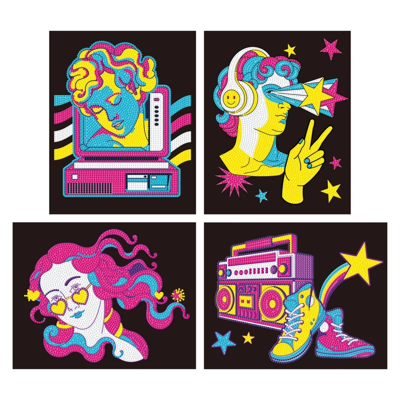 Diamond Dotz - Neon Flock Black, 4Pack, 20x25cm, Retro Classic