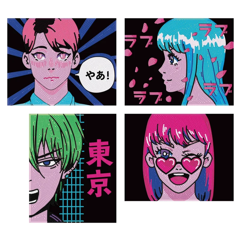 Diamond Dotz - Neon Flock Black, 4Pack, 20x25cm, Anime