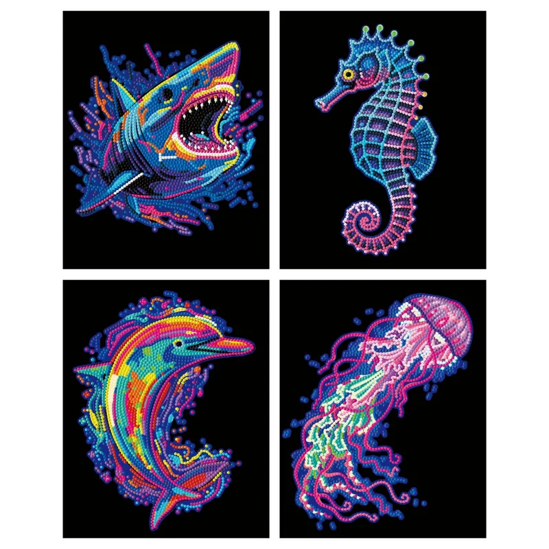 Diamond Dotz - Neon Flock Black, 4Pack, 20x25cm, Sea Life