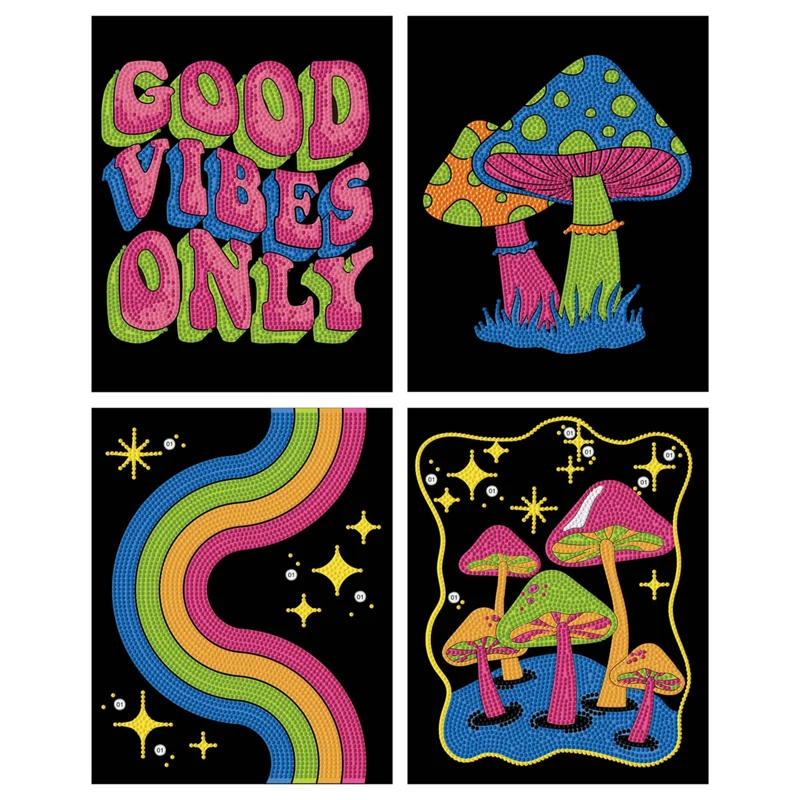 Diamond Dotz - Neon Flock Black, 4Pack, 20x25cm, Good Vibes