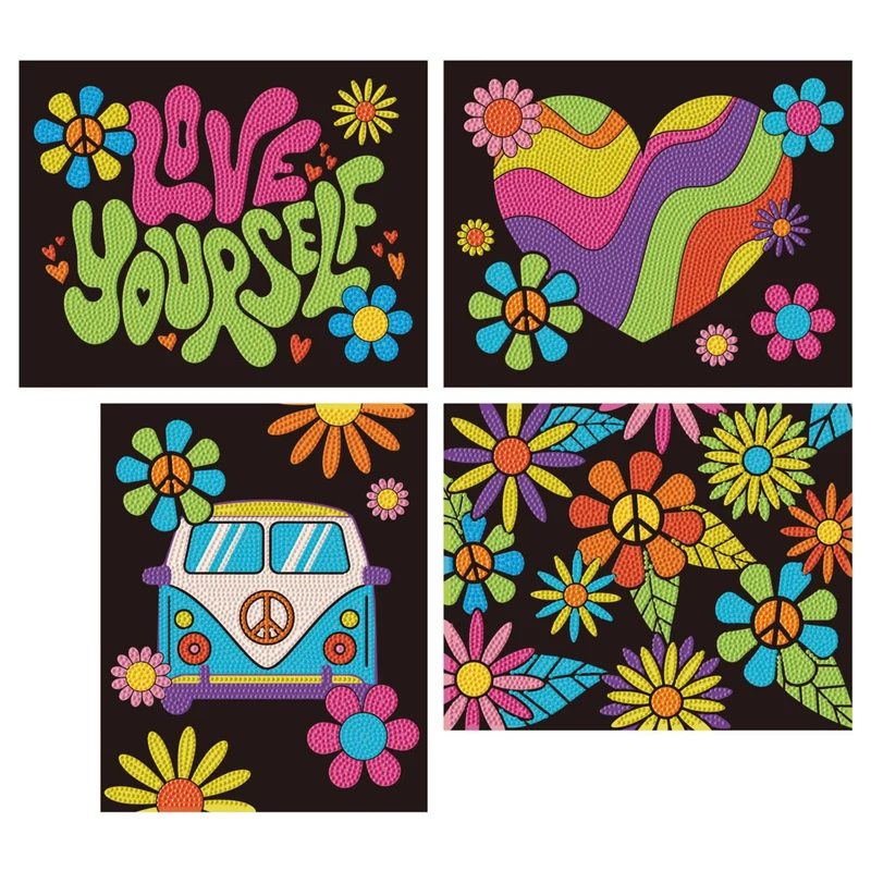 Diamond Dotz - Neon Flock Black, 4Pack, 20x25cm, Peace & Love