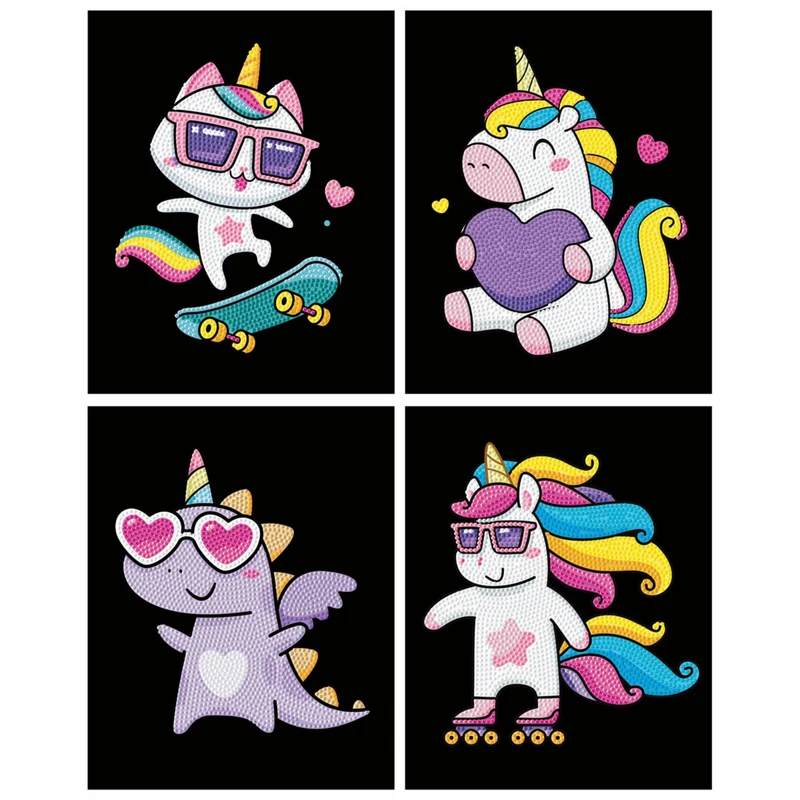 Diamond Dotz - Neon Flock Black, 4Pack, 20x25cm, Neon Unicorn