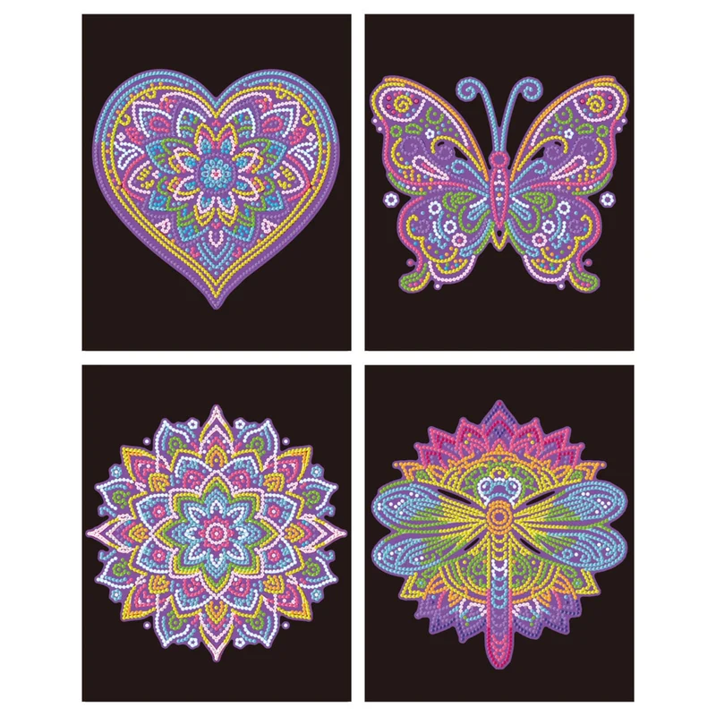 Diamond Dotz - Neon Flock Black, 4Pack, 20x25cm, Neon Mandala
