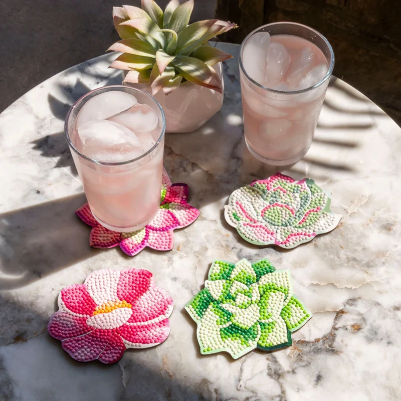 Diamond Dotz, Coasters, 4Pack, 10x10cm, Succulents