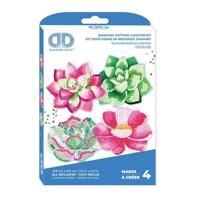 Diamond Dotz, Coasters, 4Pack, 10x10cm, Succulents