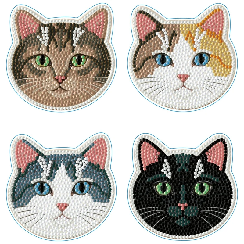 Diamond Dotz, Coasters, 4Pack, 10x10cm, Cats