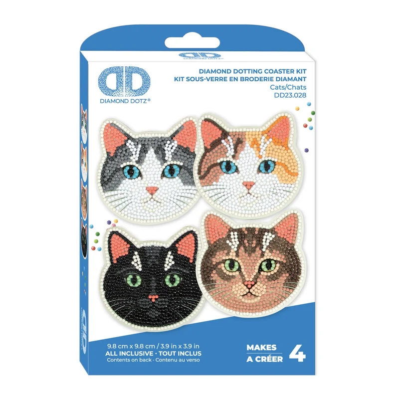 Diamond Dotz, Coasters, 4Pack, 10x10cm, Cats
