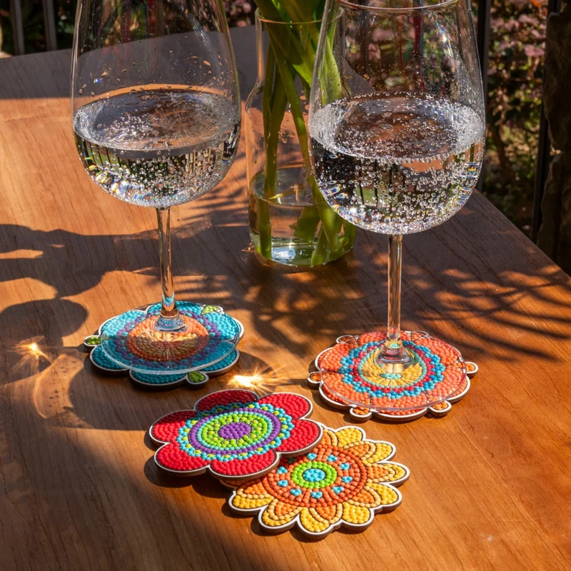 Diamond Dotz, Coasters, 4Pack, 10x10cm, Hippy Brights
