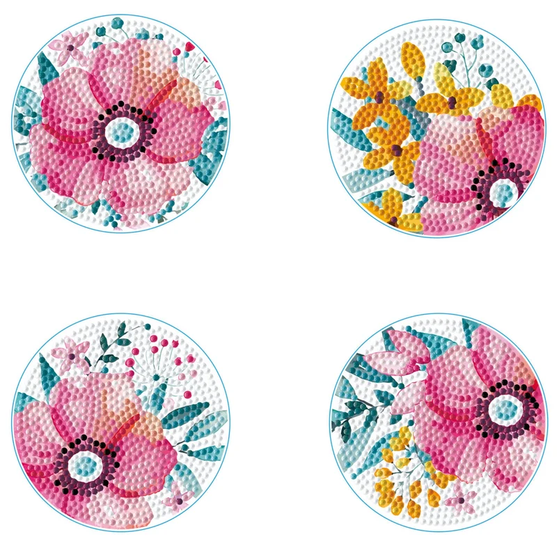 Diamond Dotz, Coasters, 4Pack, 10x10cm, Modern Florals