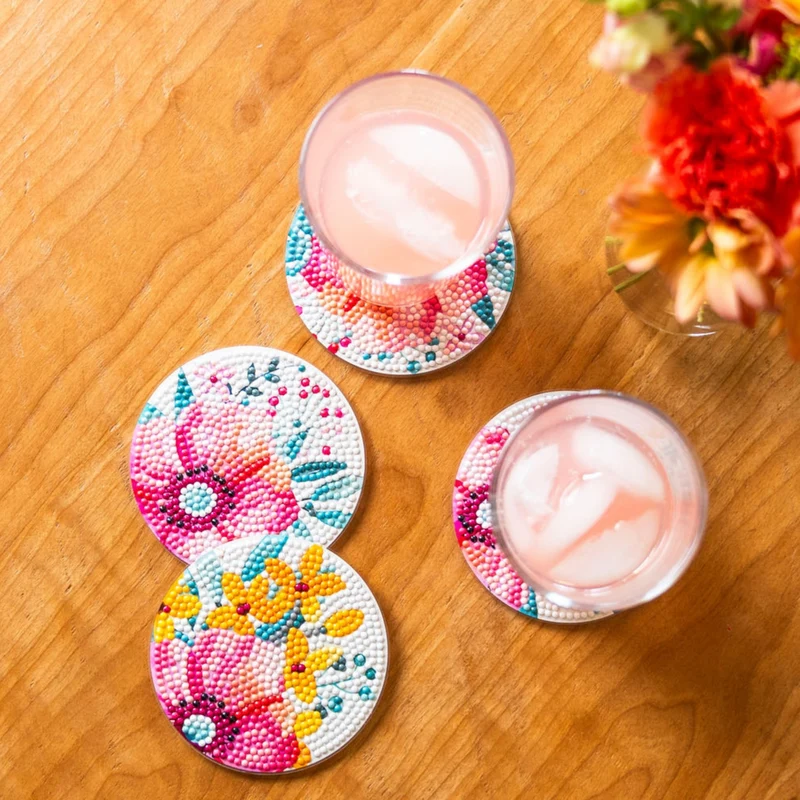 Diamond Dotz, Coasters, 4Pack, 10x10cm, Modern Florals