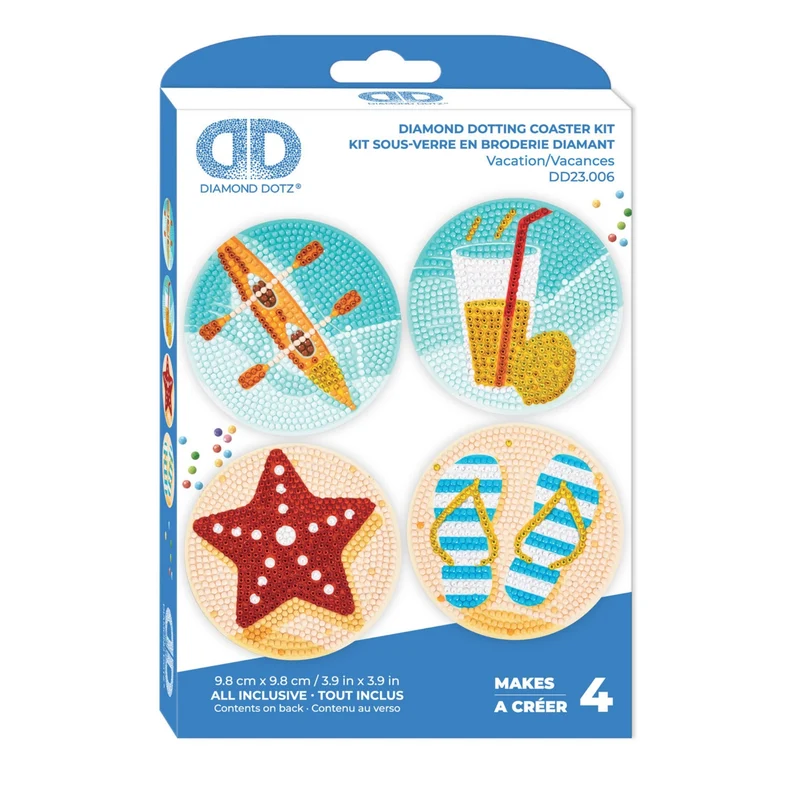 Diamond Dotz, Coasters, 4Pack, 10x10cm, Vacation