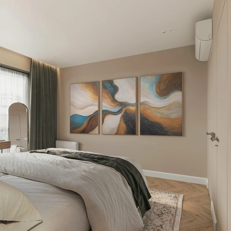 „Vergehen der Zeit“ – Abstraktes Triptychon auf Leinwand in Erdtönen