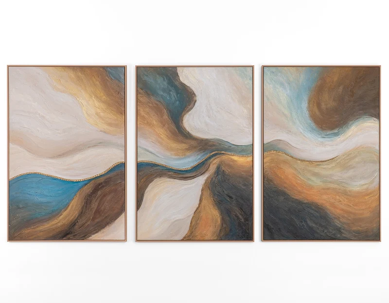 „Vergehen der Zeit“ – Abstraktes Triptychon auf Leinwand in Erdtönen