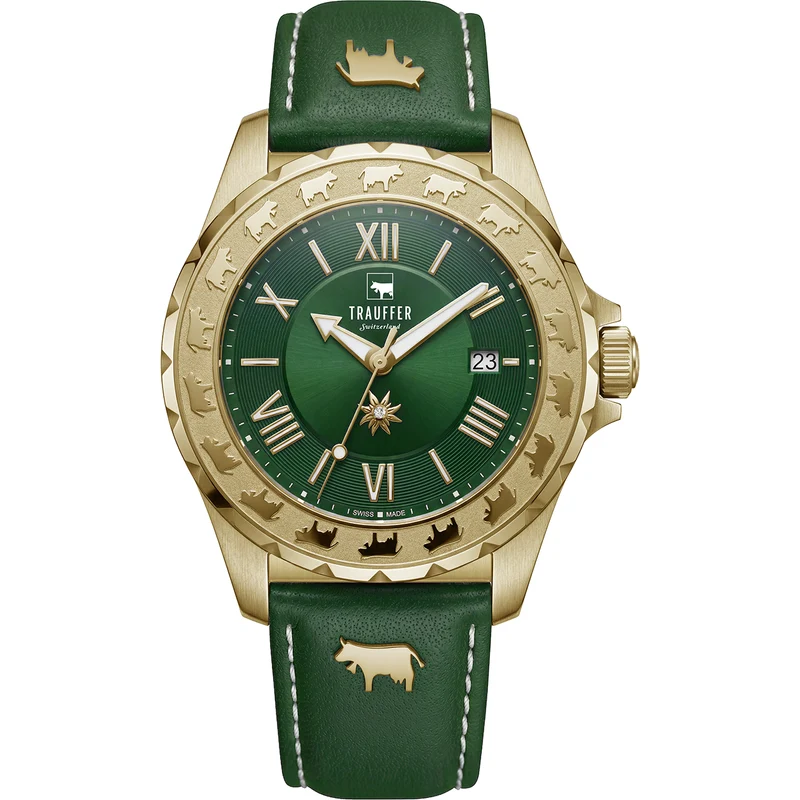 3 Zeiger Grün Gold Grün 34mm