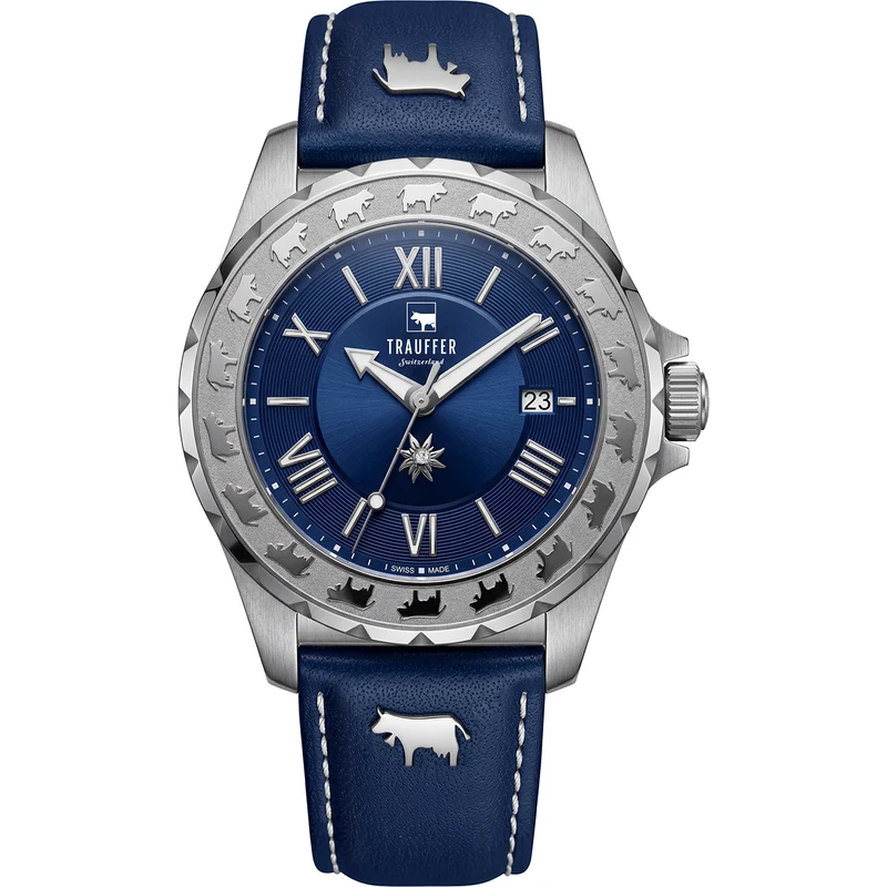 3 Zeiger Blau Silber Blau 34mm