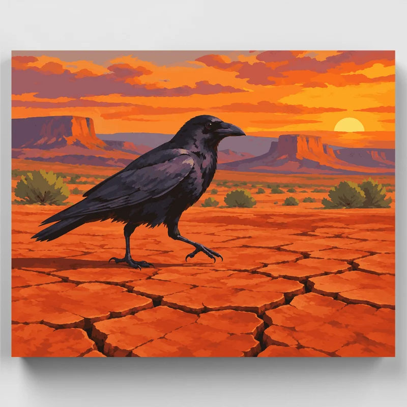 Crow on Cracked Red Clay - Paint by Numbers Kit