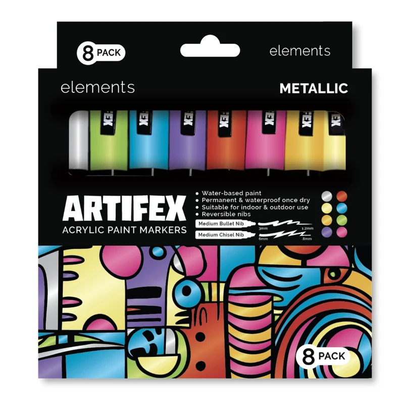 Elements - Artifex Acrylic Paint Markers 8x 5-6mm Metallic Set