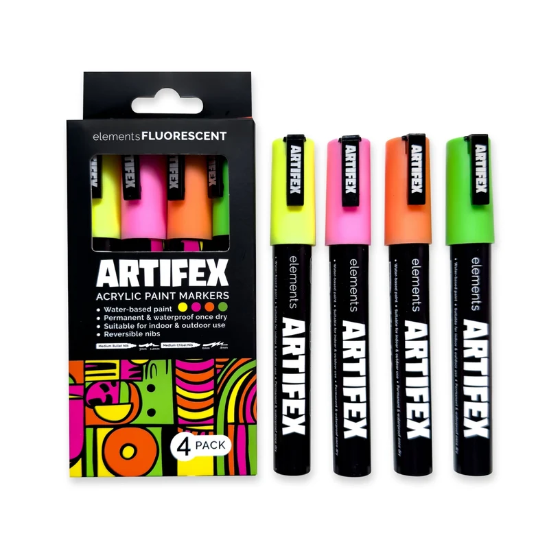 Elements - Artifex Acrylic Paint Markers 4x 5-6mm Fluorescent Set