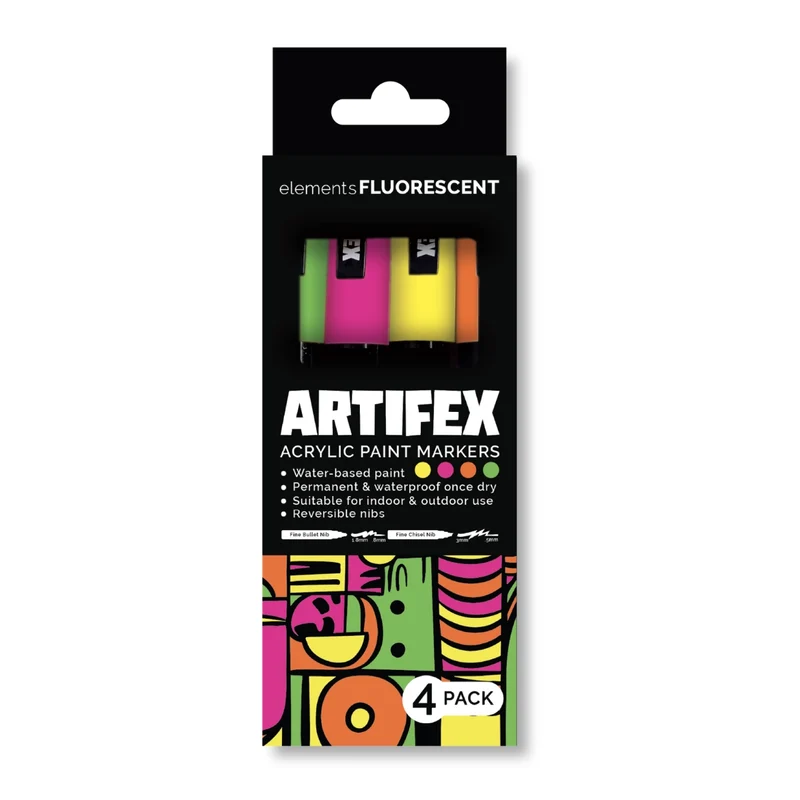 Elements - Artifex Acrylic Paint Markers 4x 5-6mm Fluorescent Set