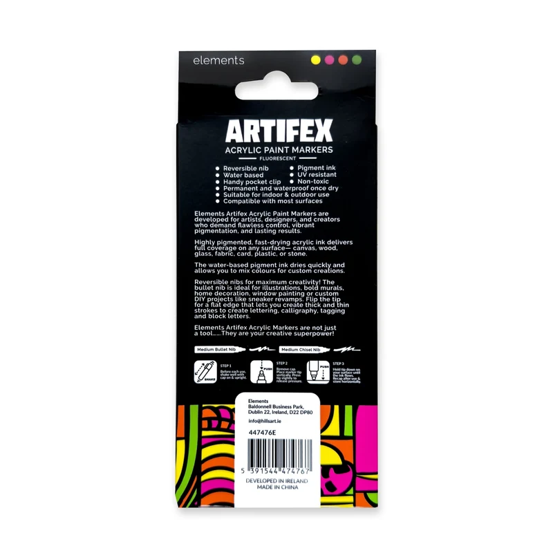 Elements - Artifex Acrylic Paint Markers 4x 5-6mm Fluorescent Set