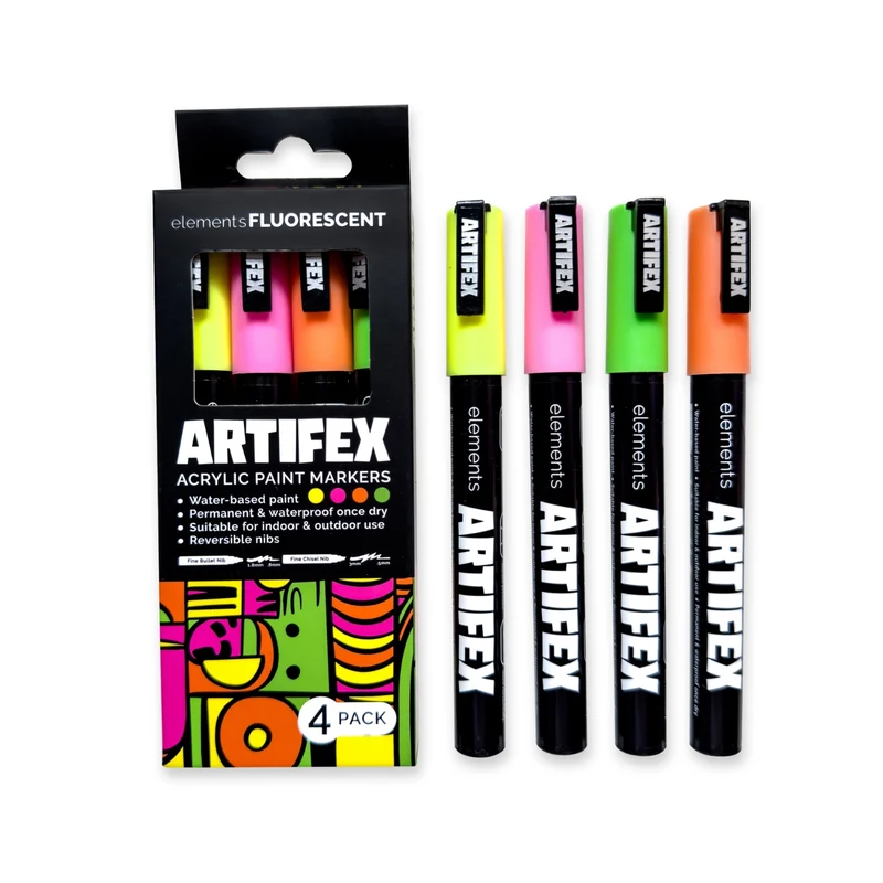 Elements - Artifex Acrylic Paint Markers 4x 2-3mm Fluorescent Set