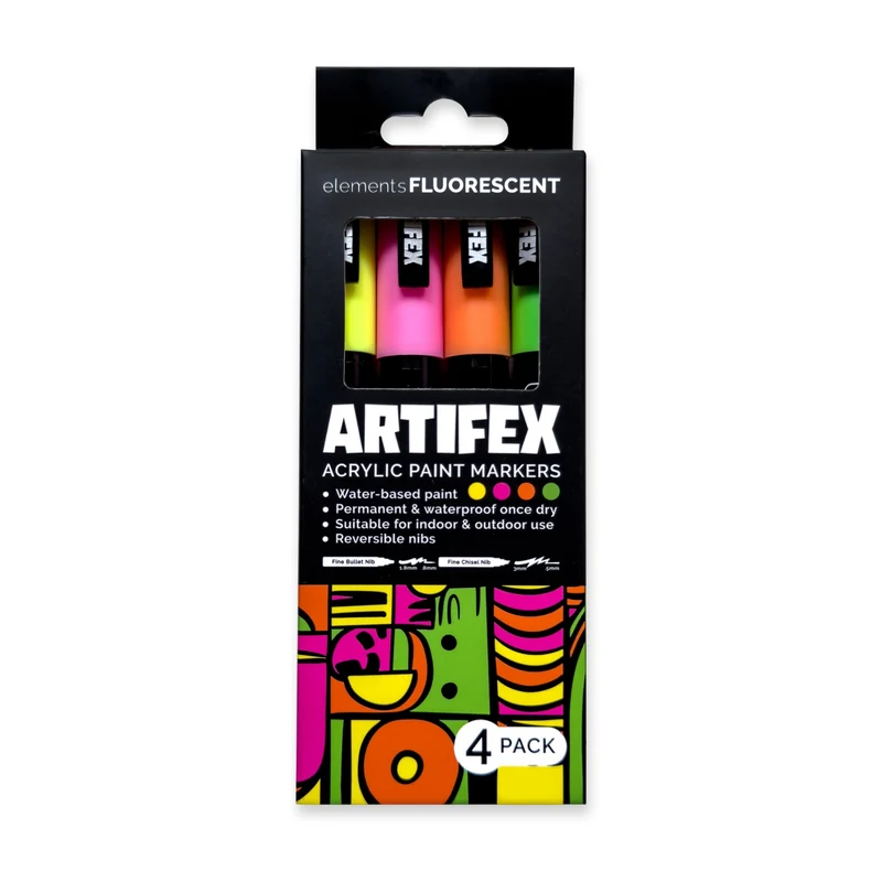 Elements - Artifex Acrylic Paint Markers 4x 2-3mm Fluorescent Set