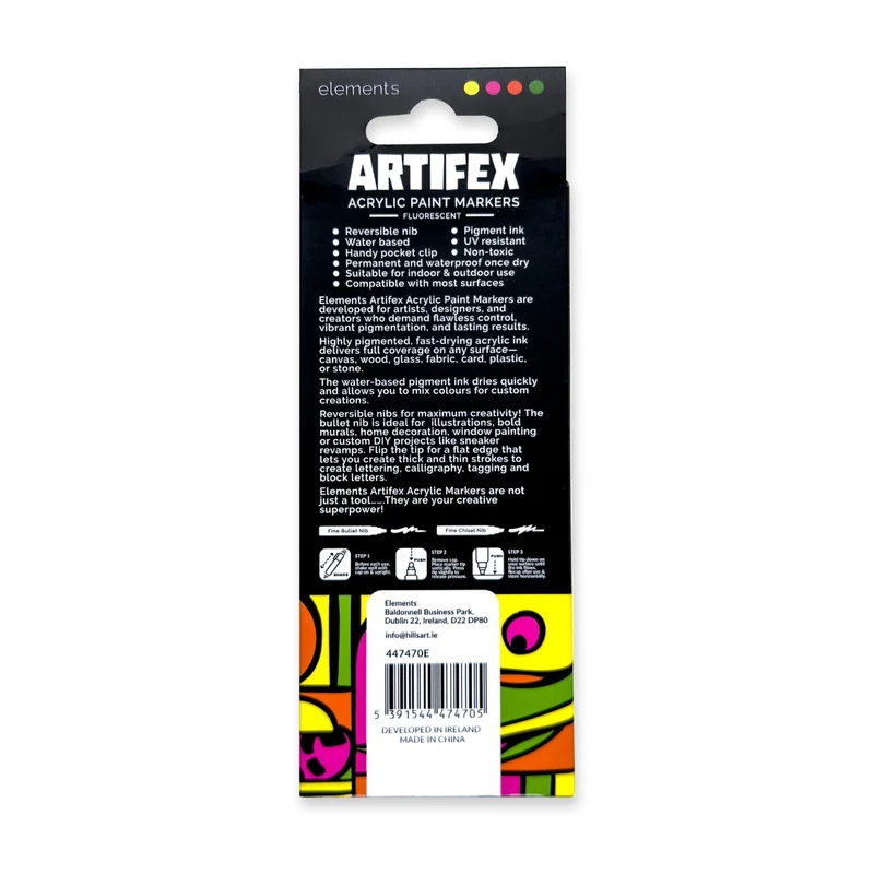 Elements - Artifex Acrylic Paint Markers 4x 2-3mm Fluorescent Set