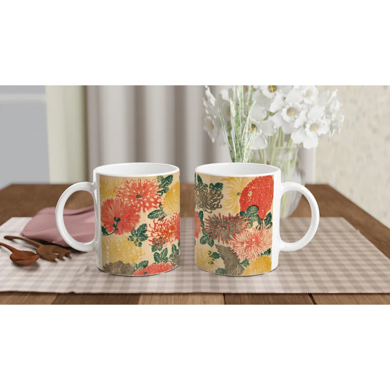 Keramiktasse Blumenzeichnung