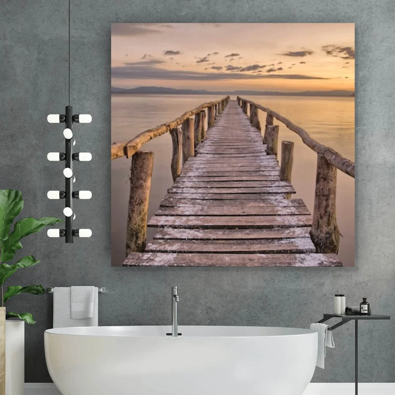 Poster Anlegestelle nach Sonnenuntergang Quadrat
