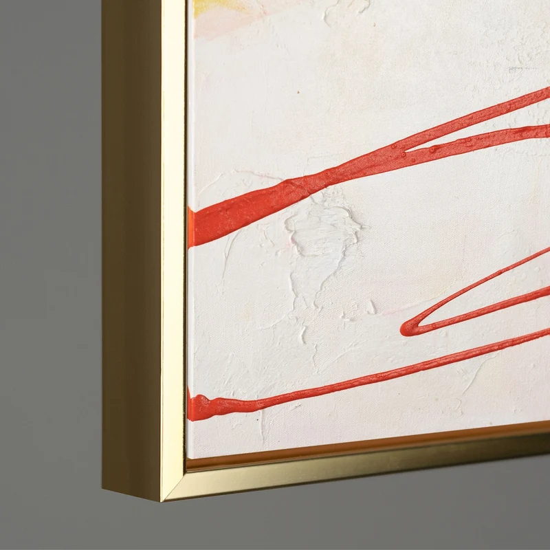 „Orangene Explosion“ – Handgemaltes Triptychon Modern mit goldenem Rahmen