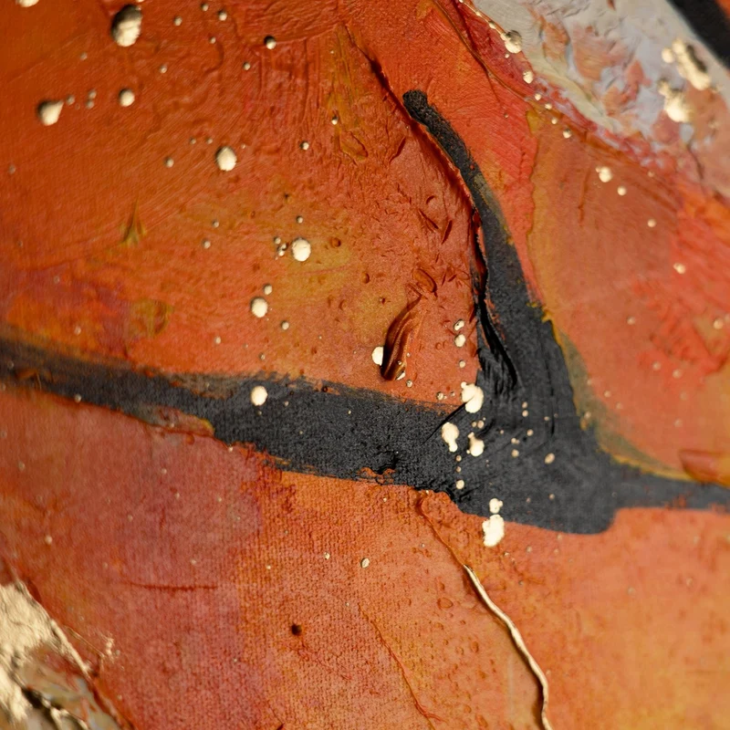 „Orangene Explosion“ – Handgemaltes Triptychon Modern mit goldenem Rahmen