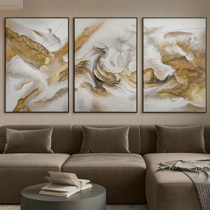 Konsonanz – Handgemaltes Leinwandbild 3-teilig als abstraktes Triptychon für moderne Wohnräume