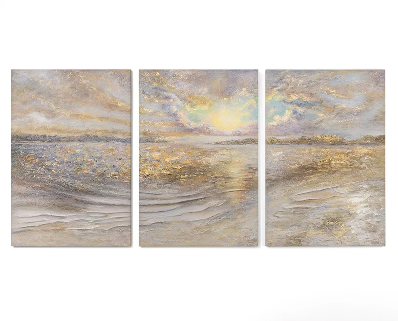 „Meer Dämmerung“ – handgemaltes Triptychon mit Meer und Horizont