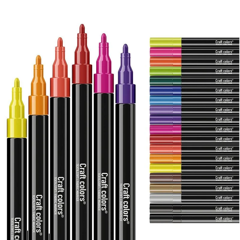Craft colors® Textilstifte Set, 20 x Textilmarker, waschmaschinenfest