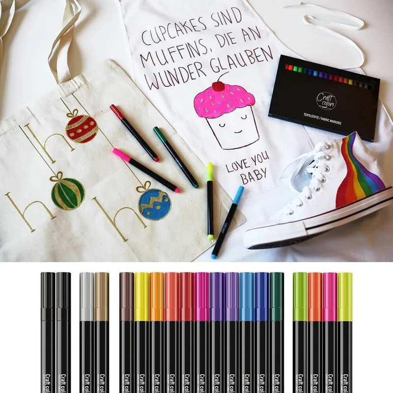 Craft colors® Textilstifte Set, 20 x Textilmarker, waschmaschinenfest