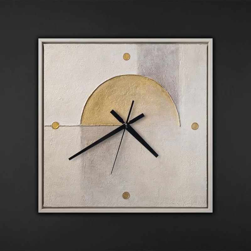Ausgefallene Wanduhr lautlos – Handgemachte Mischtextur Silber & Rosé-Gold, quadratisch