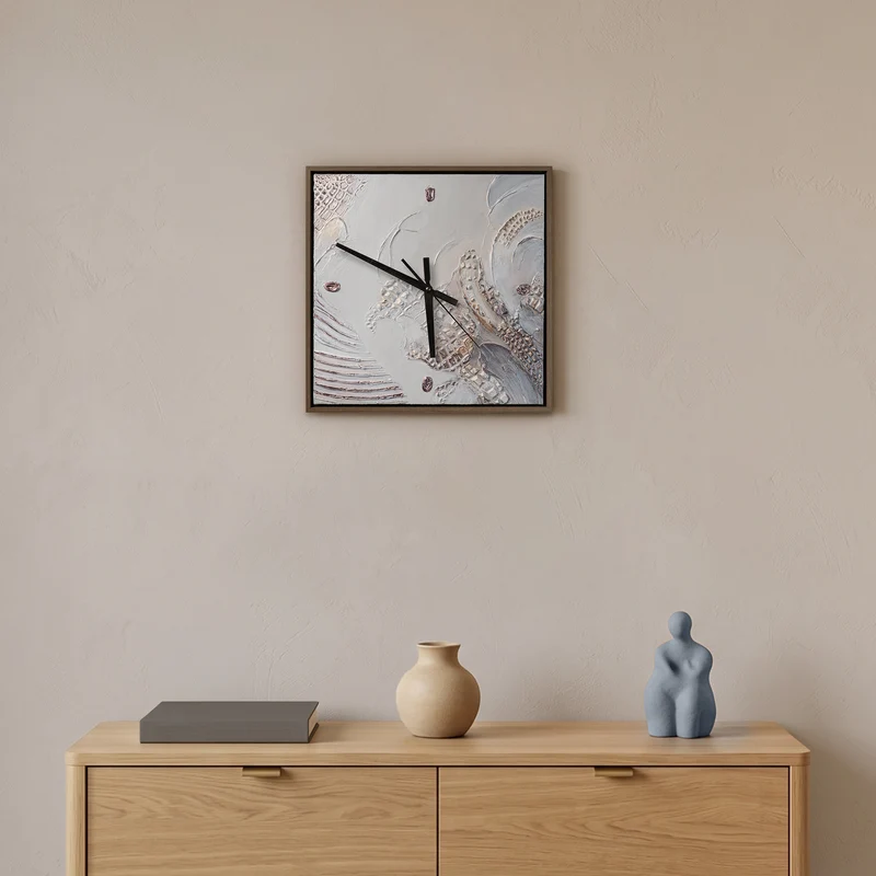 Ausgefallene Wanduhr lautlos – Handgemachte Mischtextur Silber & Rosé-Gold, quadratisch