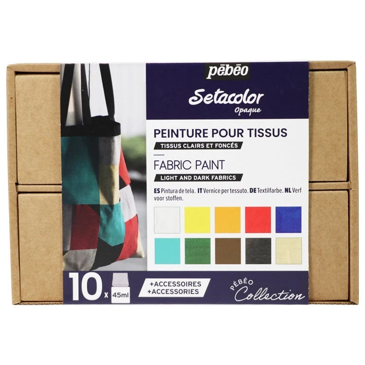 Pebeo Set of Fabric Paints for Light and Dark Fabric Setacolor Opaque / 10 x 45 ml