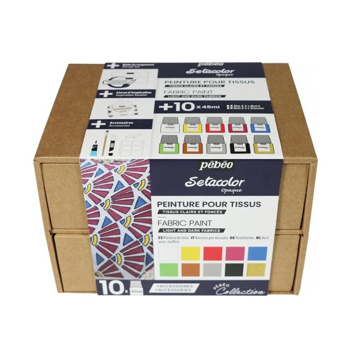 Pebeo Setacolor Opaque Fabric Paint Set for Light and Dark Fabrics / 10 x 45 ml