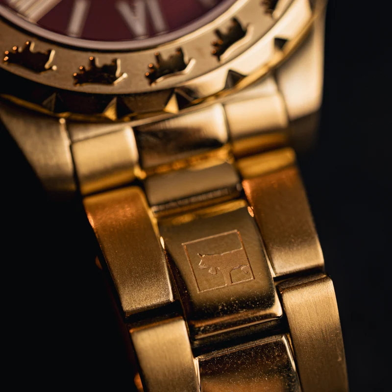 3 Zeiger Stahl Gold Rot 34mm