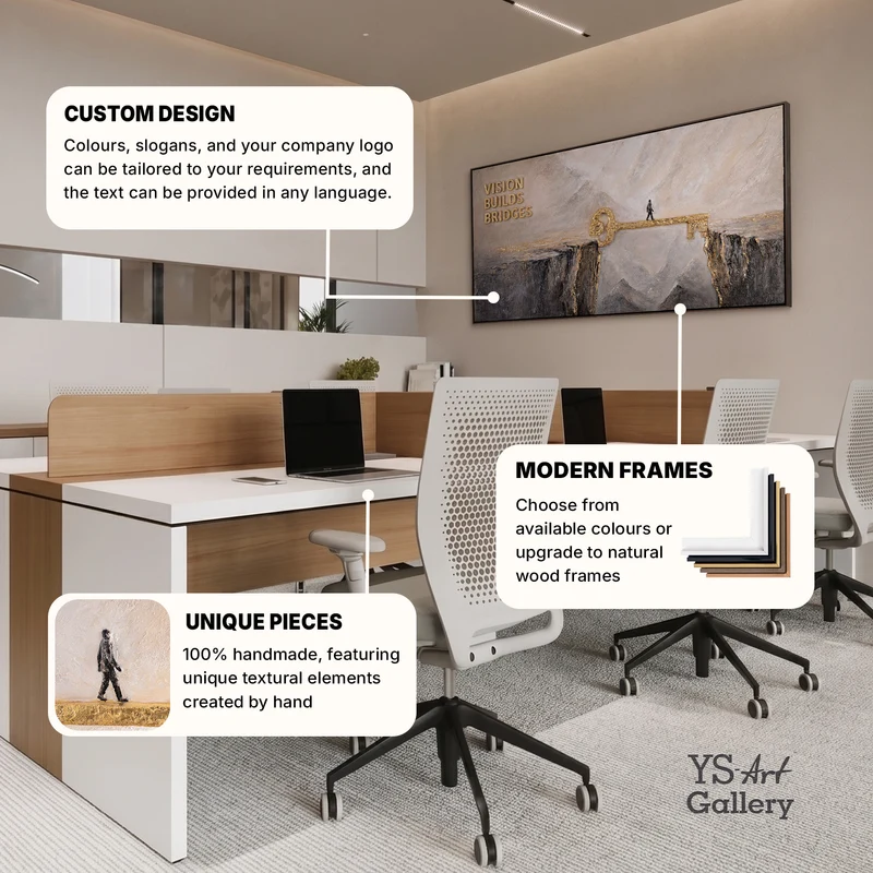 Vision Builds Bridges – handgemaltes 3D Wandbild fürs Büro mit echtem Relief, 140 × 70 cm