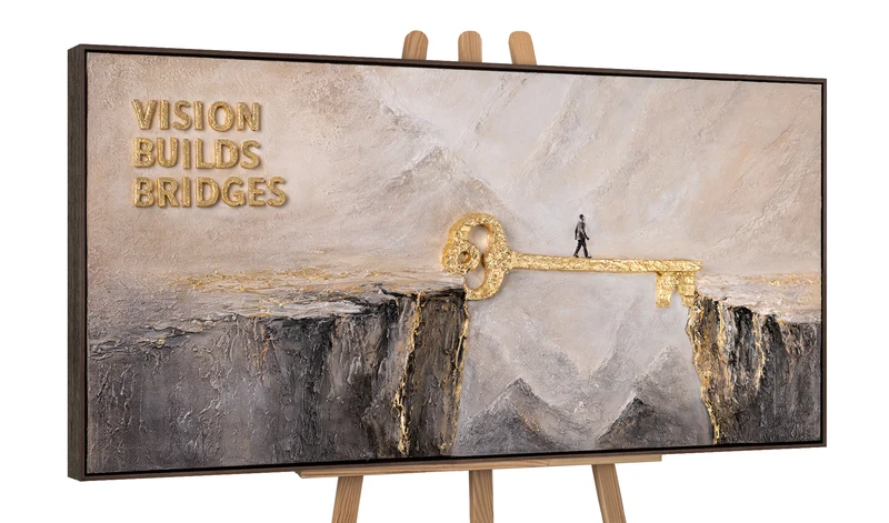 Vision Builds Bridges – handgemaltes 3D Wandbild fürs Büro mit echtem Relief, 140 × 70 cm