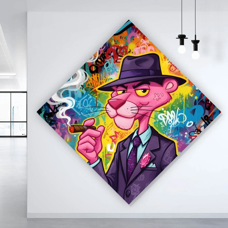 Spannrahmenbild Graffiti Panther raucht Zigarre Raute