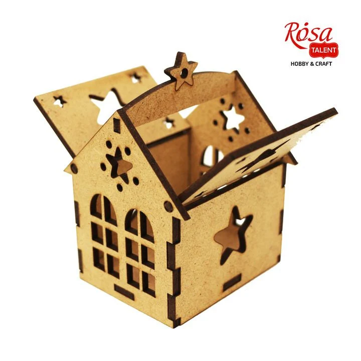 ROSA TALENT Decorative Base, House with Star, MDF, 7.0x7.0x10 cm