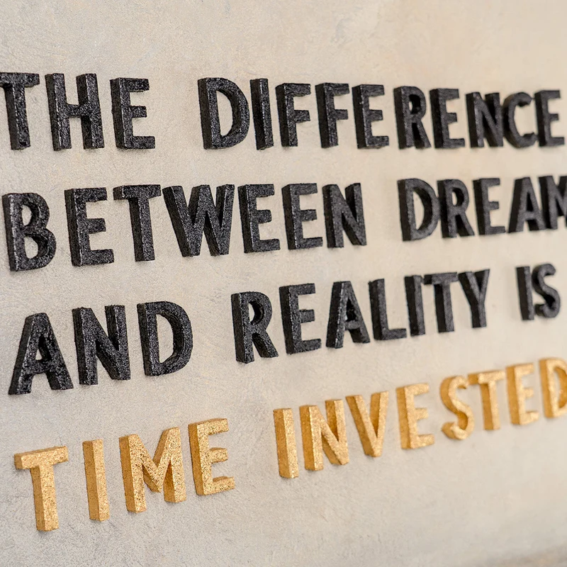 Time Invested – handgemaltes Motivationsbild fürs Büro mit 3D-Relief, 140 × 70 cm