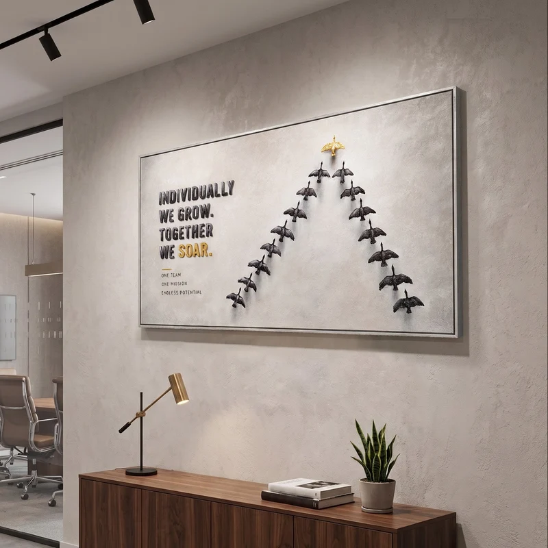 Together We Soar – handgemaltes Motivationsbild fürs Büro mit 3D-Relief, 140 × 70 cm