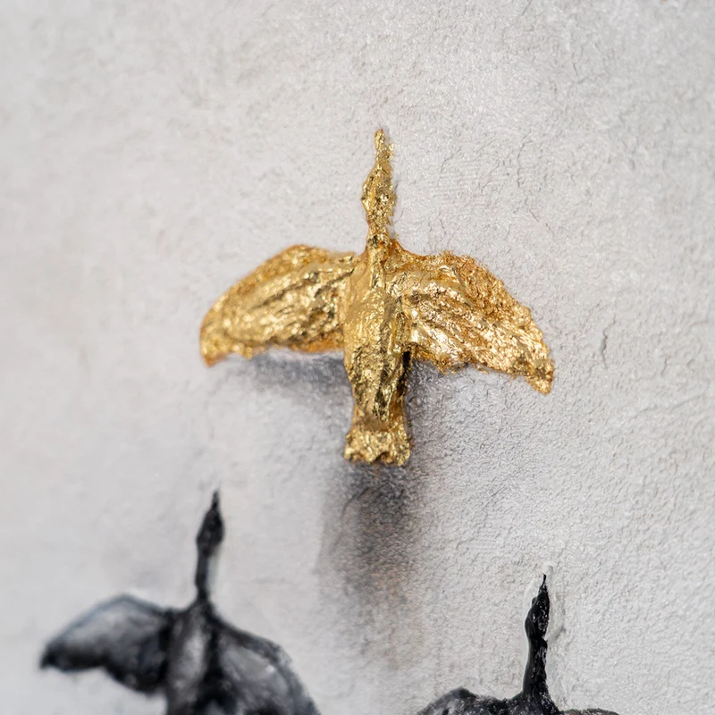 Together We Soar – handgemaltes Motivationsbild fürs Büro mit 3D-Relief, 140 × 70 cm