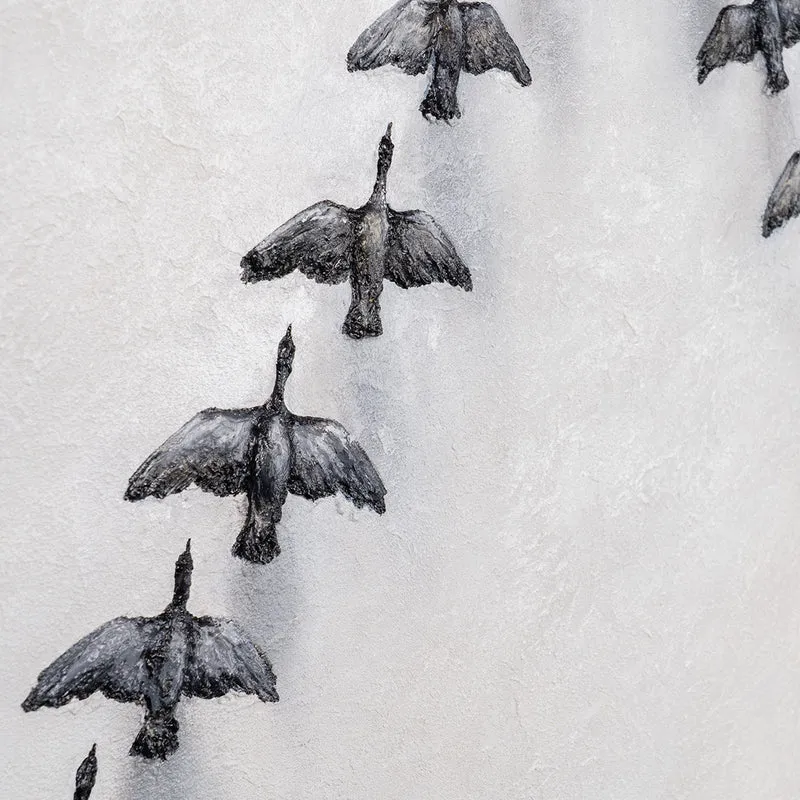 Together We Soar – handgemaltes Motivationsbild fürs Büro mit 3D-Relief, 140 × 70 cm