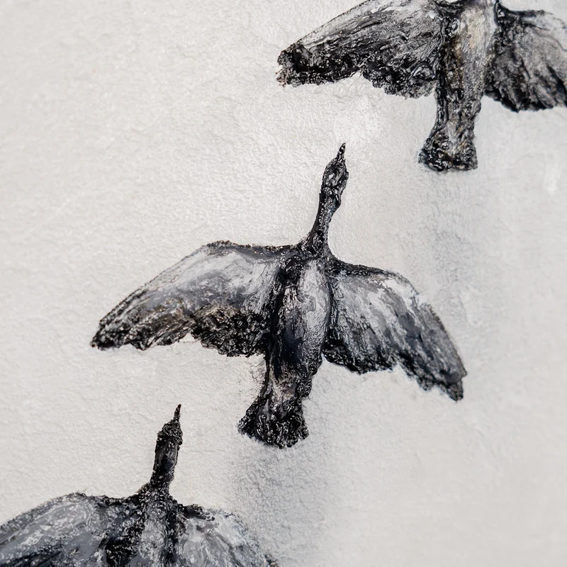 Together We Soar – handgemaltes Motivationsbild fürs Büro mit 3D-Relief, 140 × 70 cm