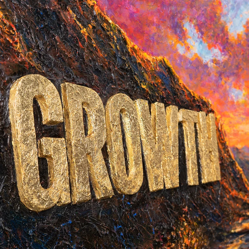 GROWTH – 3D Motivationsbild mit Reliefschrift, 120 × 80 cm